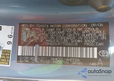 2007 Toyota Prius Touring from USA, damaged, VIN JTDKB20U977556018